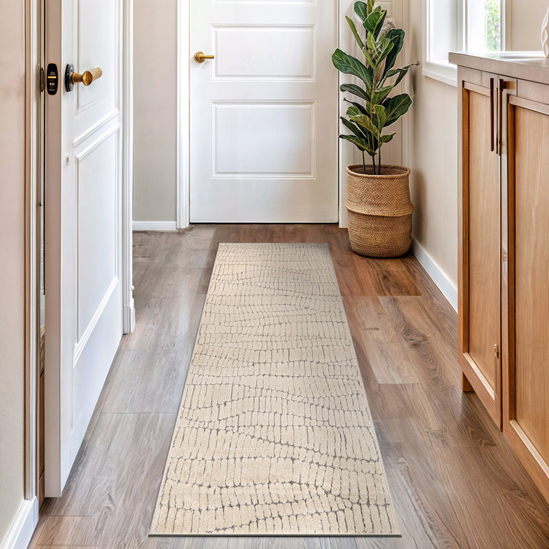 Pebble Texture Ivory Mist Cream Indoor High-Low Area Rug, Runner 2'3" x 8'