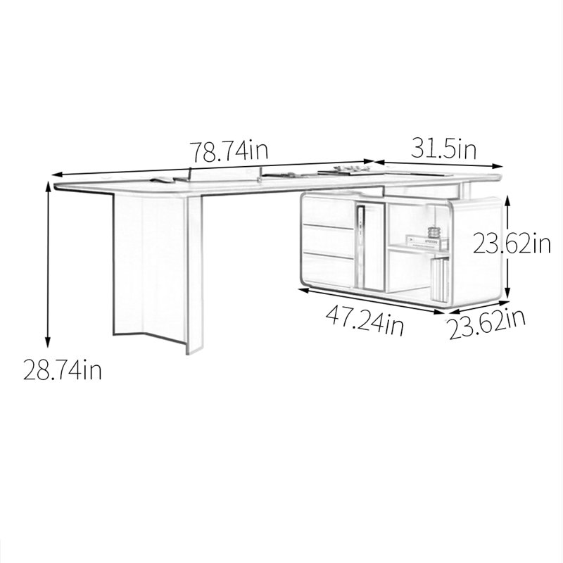 Bureau de qualité supérieure en bois massif, H 28,74 po x l 78,74 po x P 31,5 po