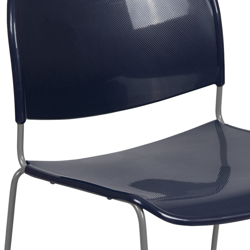 Navy Blue Metal Frame Armless Stacking Chair