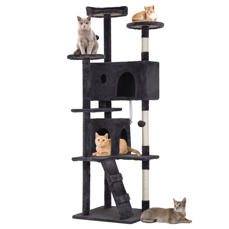 Dark Gray 70'' Faux Fur and Sisal Cat Tree Tower