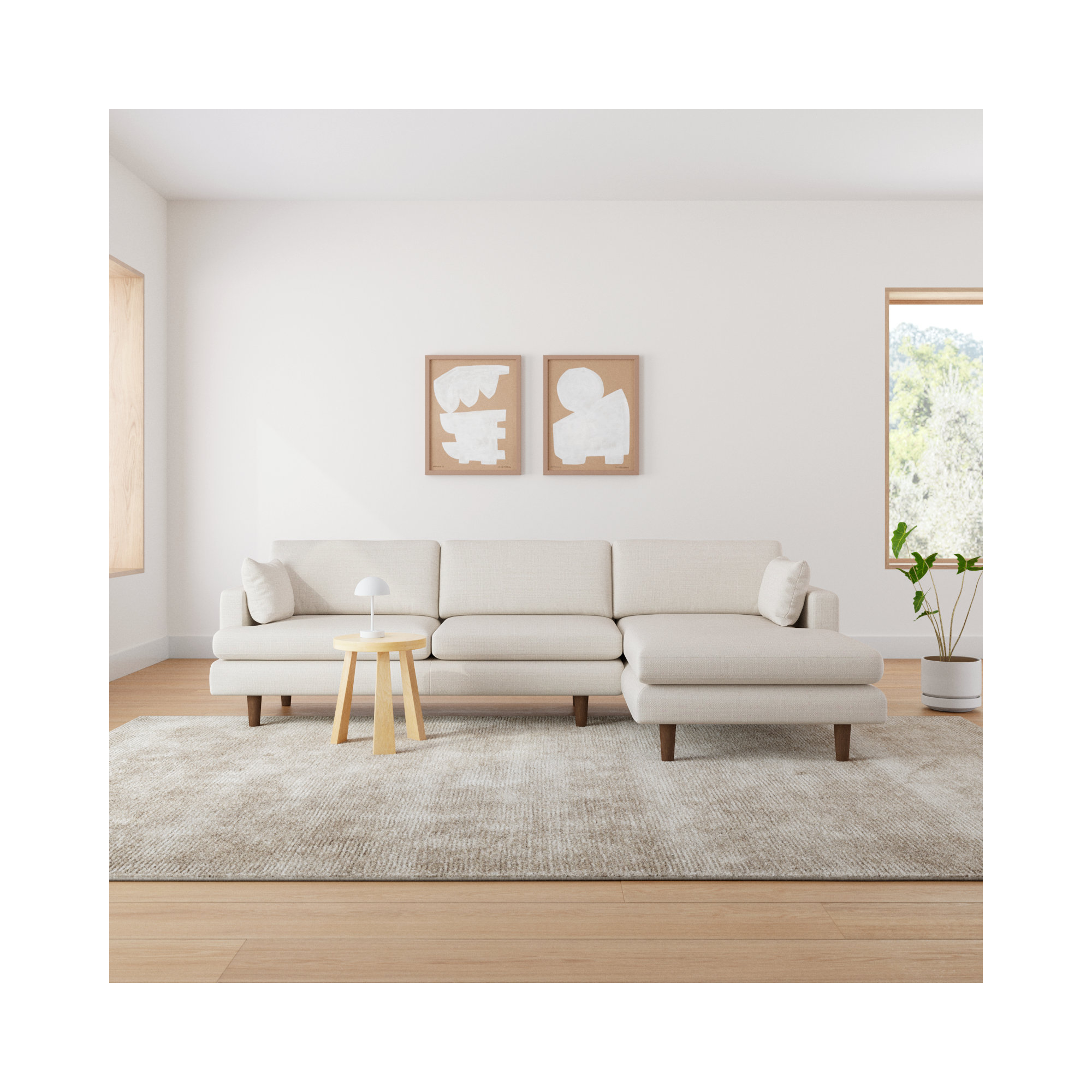 Laguna Upholstered Chaise L-Sectional, Right Hand Facing, Cream Performance Basketweave