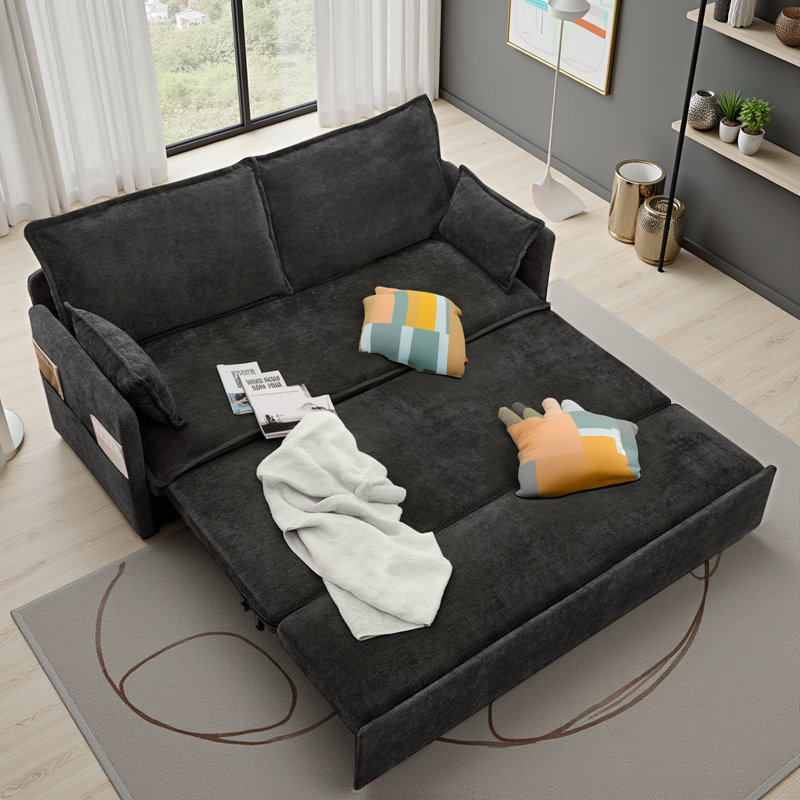Causeuse 2 en 1 en chenille - Canapé-lit escamotable avec ports USB-C, capacité de 800 lb, conception peu encombrante pour les appartements