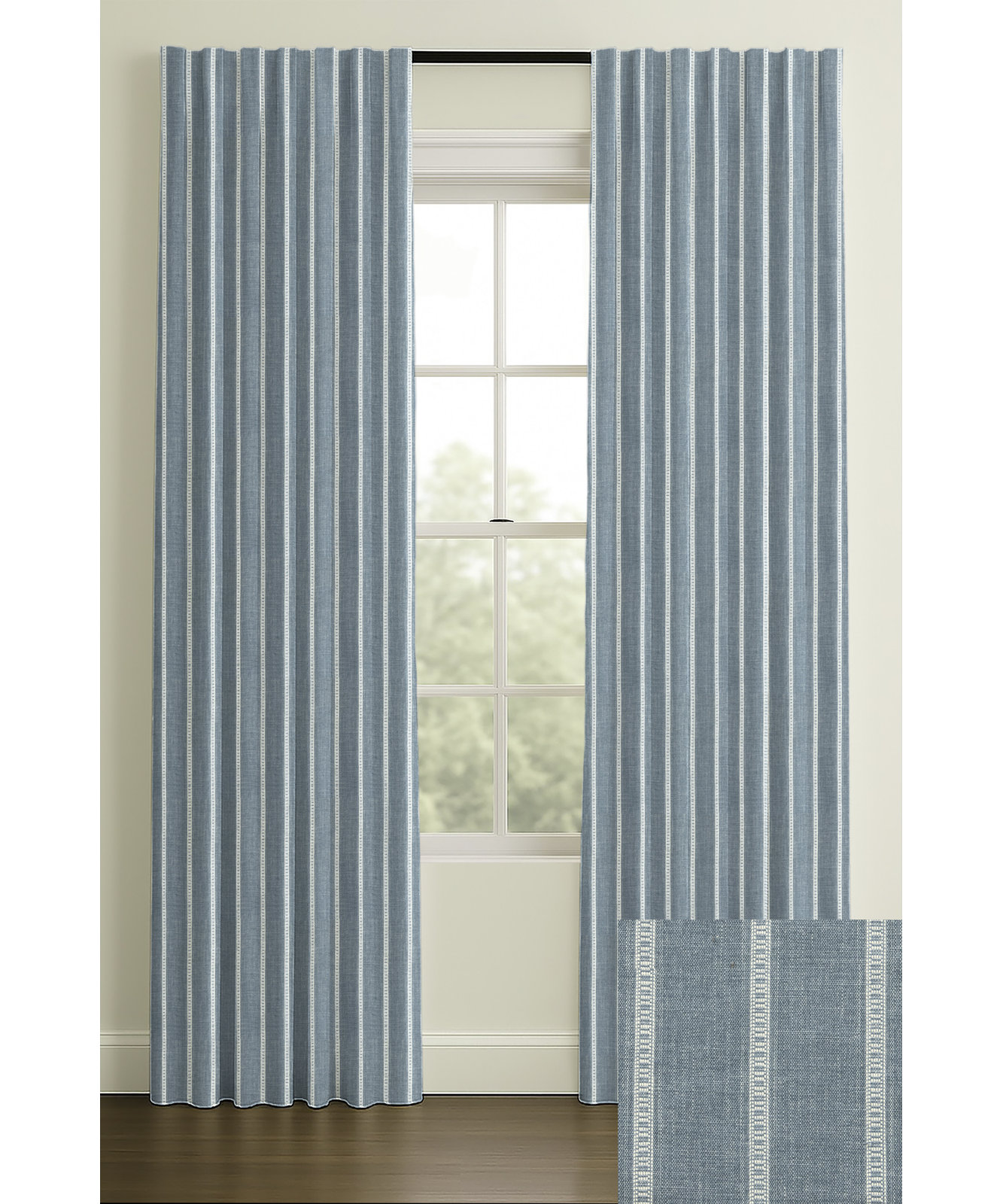 Merritt Jacquard Stripe Double-Lined Curtain, Chambray, 50" W x 108" L