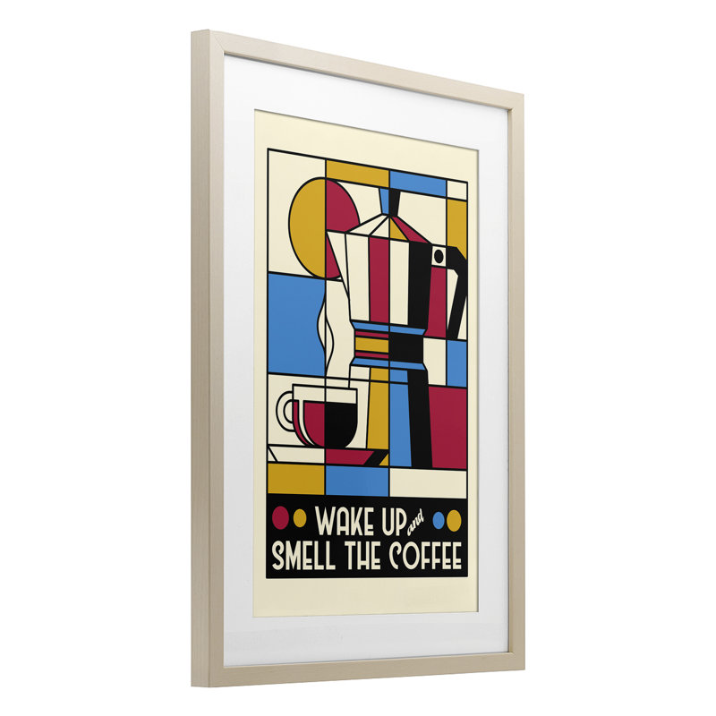 Impression rétro sous verre «Wake Up & Smell Coffee» par Tobe Fonseca, H 20 po x l 14 po, Cadre de récolte en pin