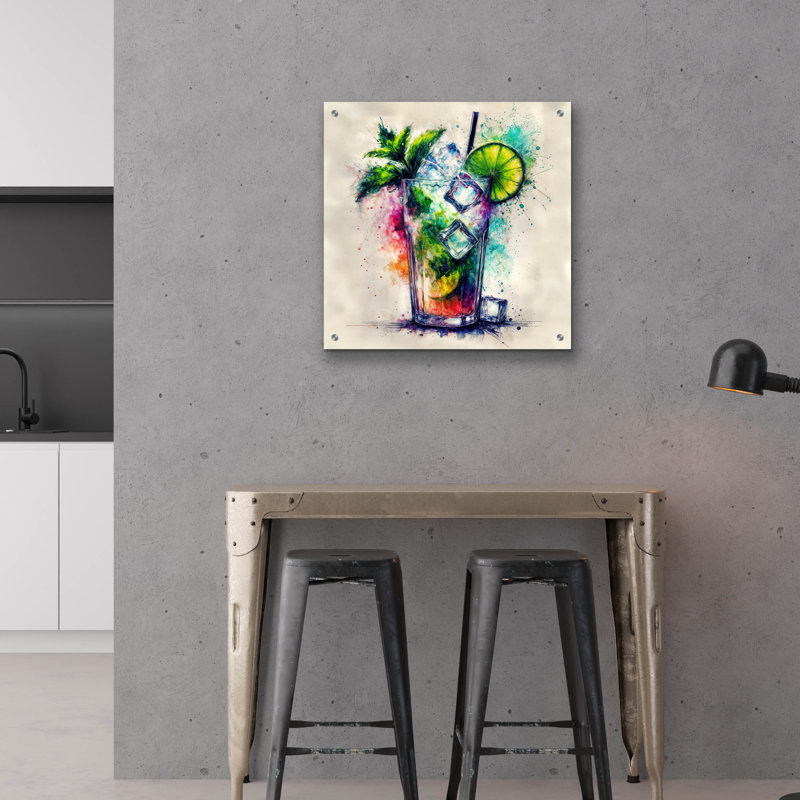 «Mojito Cocktail Watercolor» par Rey Klimt, art mural acrylique, H 24 po x l 24 po