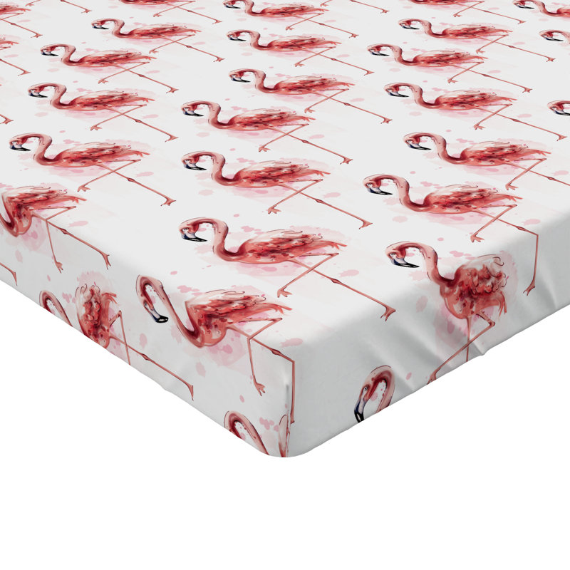 Drap-housse Ambesonne Flamingo motif hawaïen été rose pastel gris et blanc, Drap-housse très grand californien