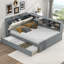 Lit plateforme double en bois avec lit gigogne et tablettes Tête de lit avec rangement, gris (aucun sommier requis, robuste et durable)-148368631