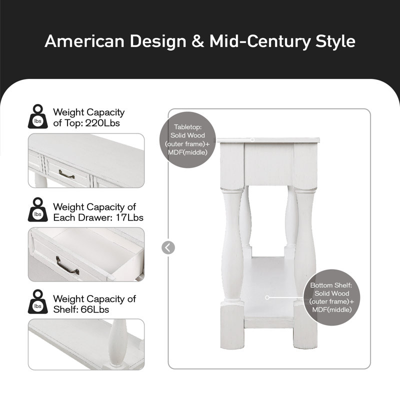 Vasilos 63.4'' Console Table, Antique White
