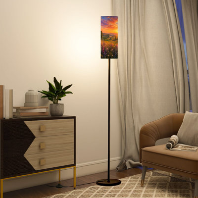 Lampe sur pied moderne avec télécommande à DEL à intensité variable et abat-jour réglable Sunset Wildflower pour le salon, la chambre et le bureau