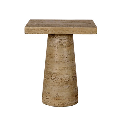 20X20x24" Cream Cement Square Side Table With Pedestal Base
