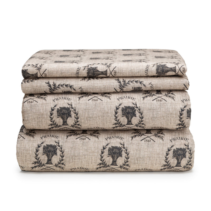 Ensemble de draps en coton Farmhouse , Drap-housse grand avec 2 taies d'oreiller, Beige