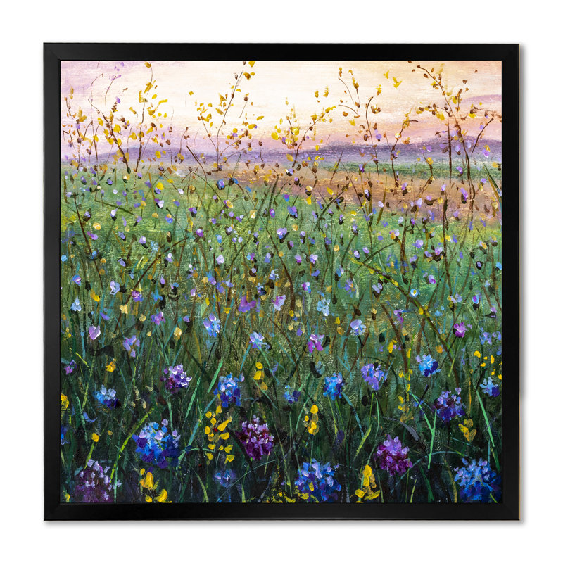 Vibrant Colorful Field Of Wildflowers " Vibrant Field Of Wildflowers ", Black Picture Framed Canvas, 16" H x 16" W x 1" D