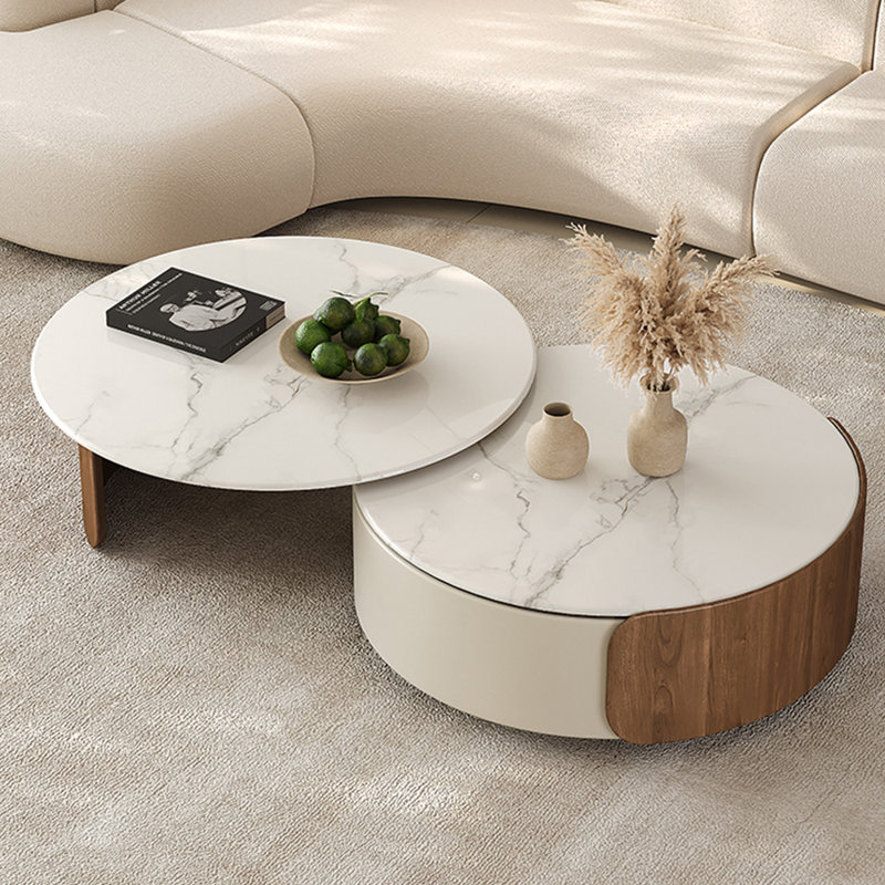 Table de bout en pierre micro-cristalline de style crème, H 11,41 po x L 27,55 po x l 27,55 po