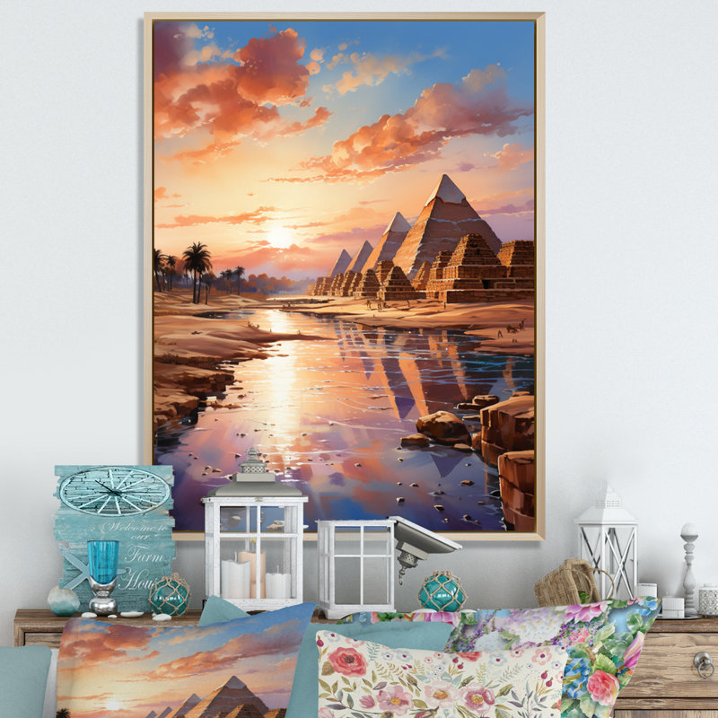 " Egypt Pyramid Ancient Wonders III ", 20" H x 12" W x 1" D, Natural Floater Framed
