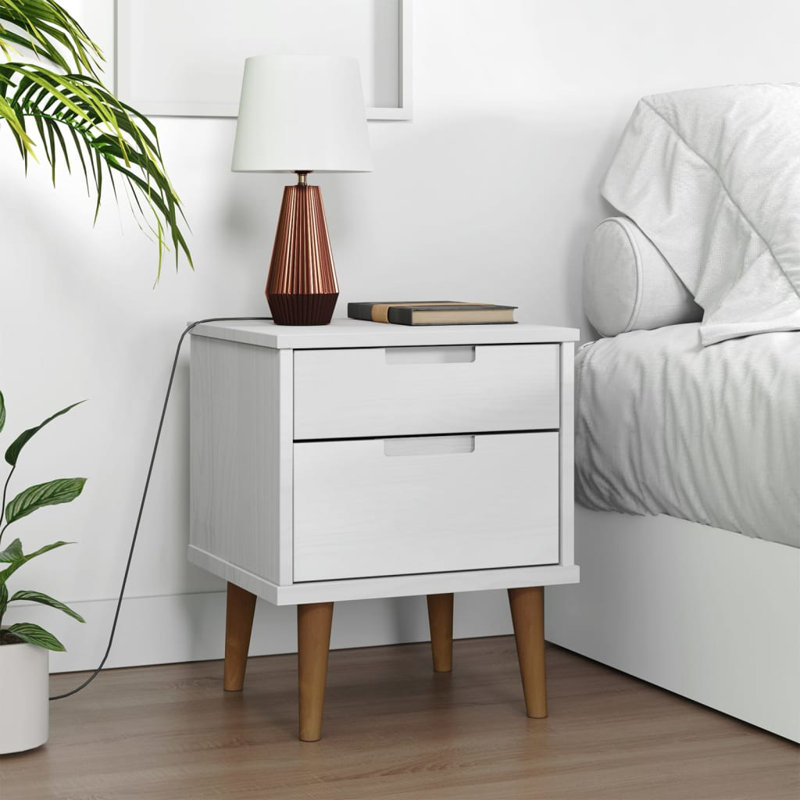 17 Stories Bedside Cabinet Grey 40X35x48 Cm Solid Wood Pine, White