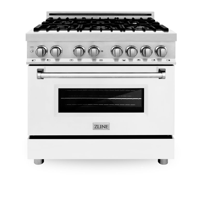 ZLINE 36" Legacy Dual Fuel Range w/ 6 Burner Gas Cooktop & Electric Oven w/ Griddle, White Matte