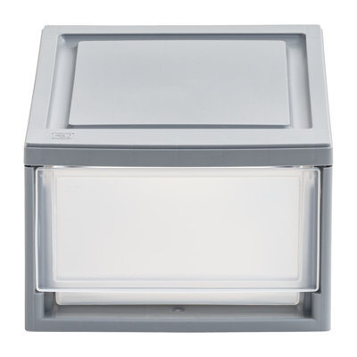 Diedrich Stackable Storage Bin W/ Drawer, Gray