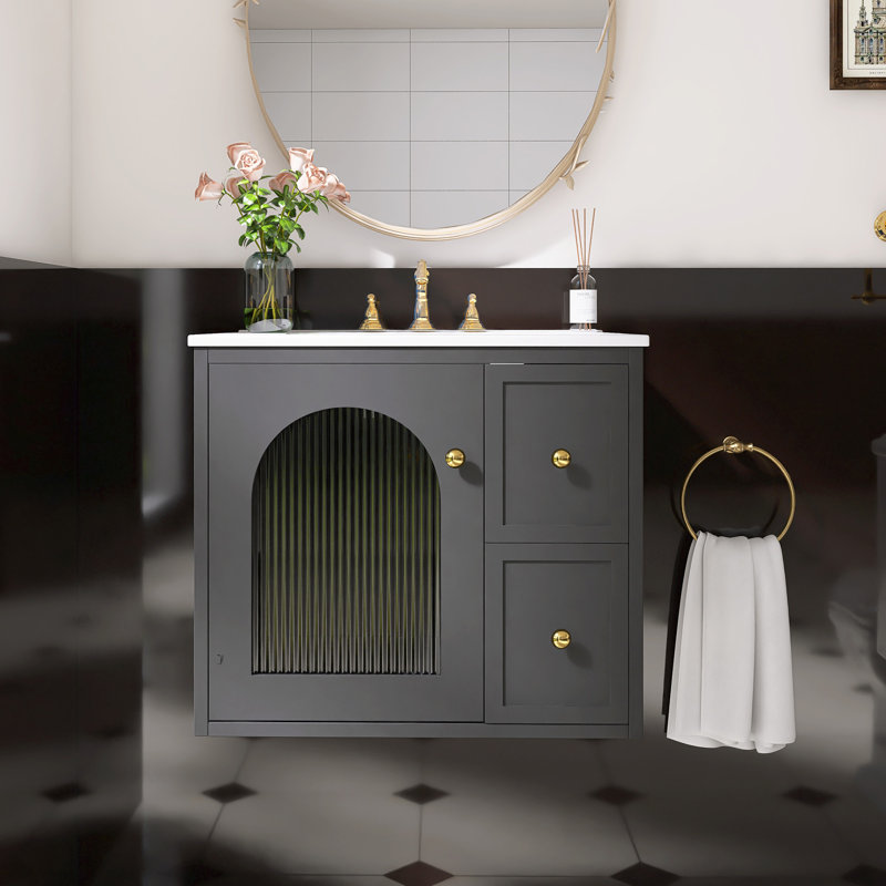 Ensemble de meuble-lavabo mural pour petit espace, Noir