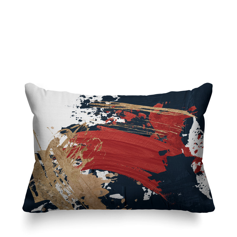 Coussin lombaire abstrait intérieur / extérieur, Rouge / or / blanc