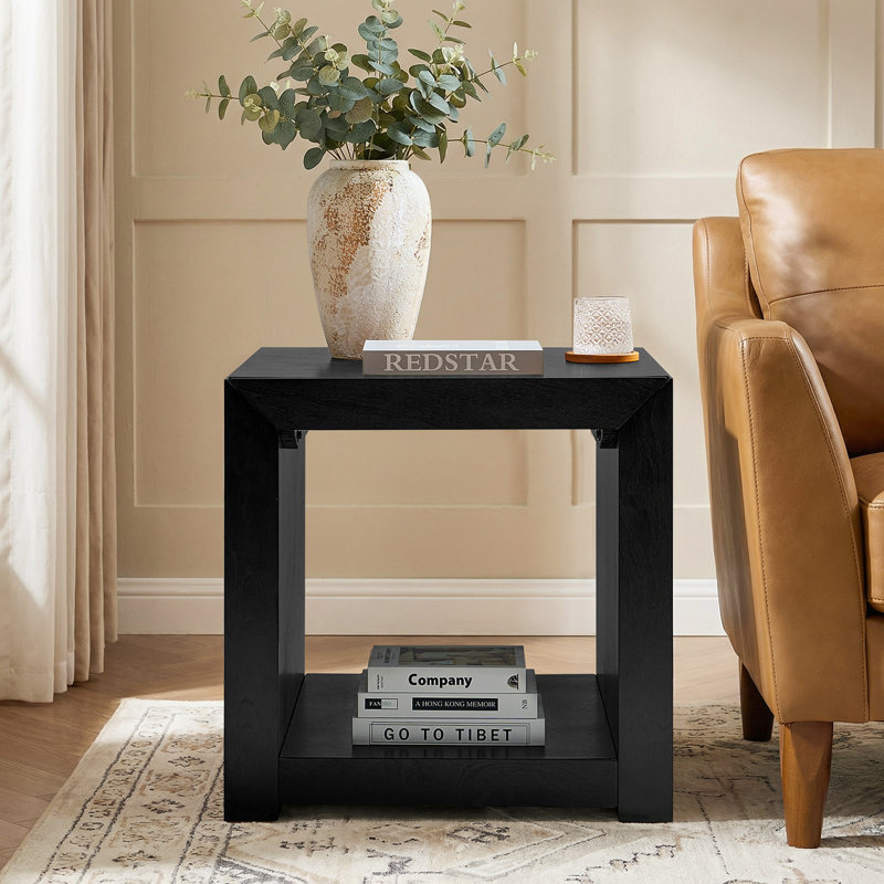 Casella 24"W Modern Wood End Table with 1 Hidden Drawer, Black