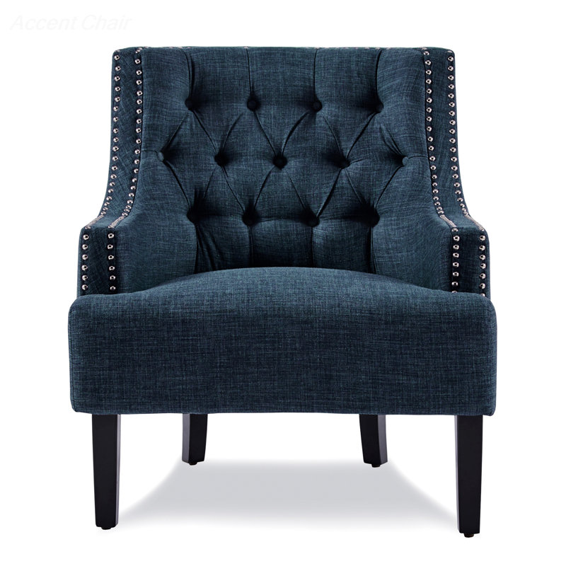 Upholstered Wingback Chair, Indigo Fabric