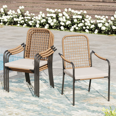 Woven PE Rattan Patio Dining Chairs With Cushions