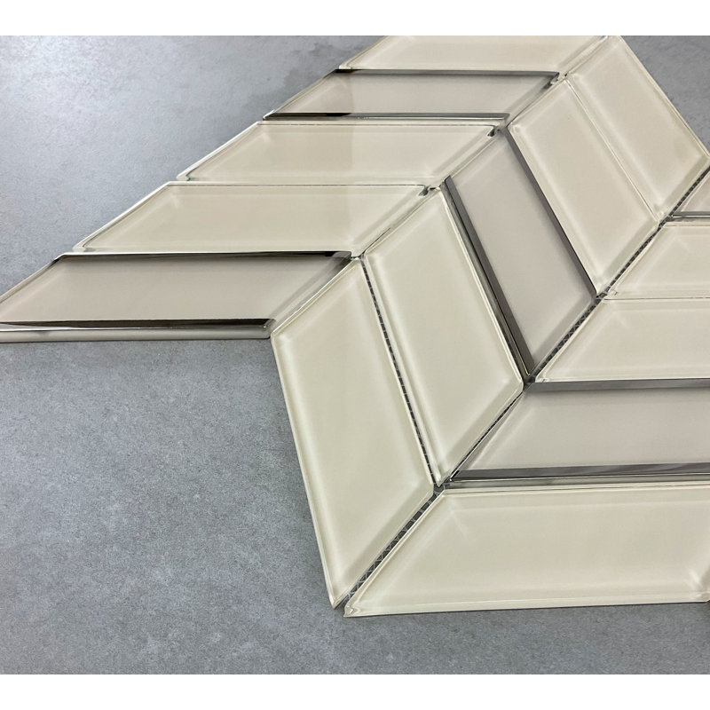 1.5" x 4.25" Glass Chevron Mosaic Wall Tile, Mocha