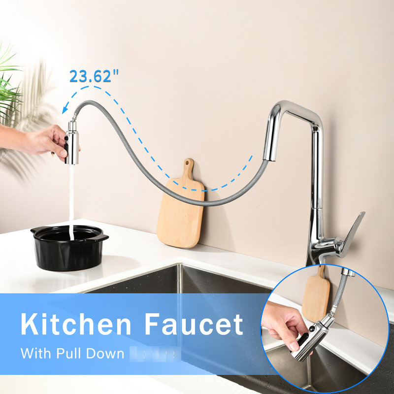Professional Kitchen Faucet With 3 Function 360 And One Touch Switching, High Swivel, Pull-Out Hose Water Flow Modes For Tasks Pull Down Faucet, Swivels 360, Hose, Convenience