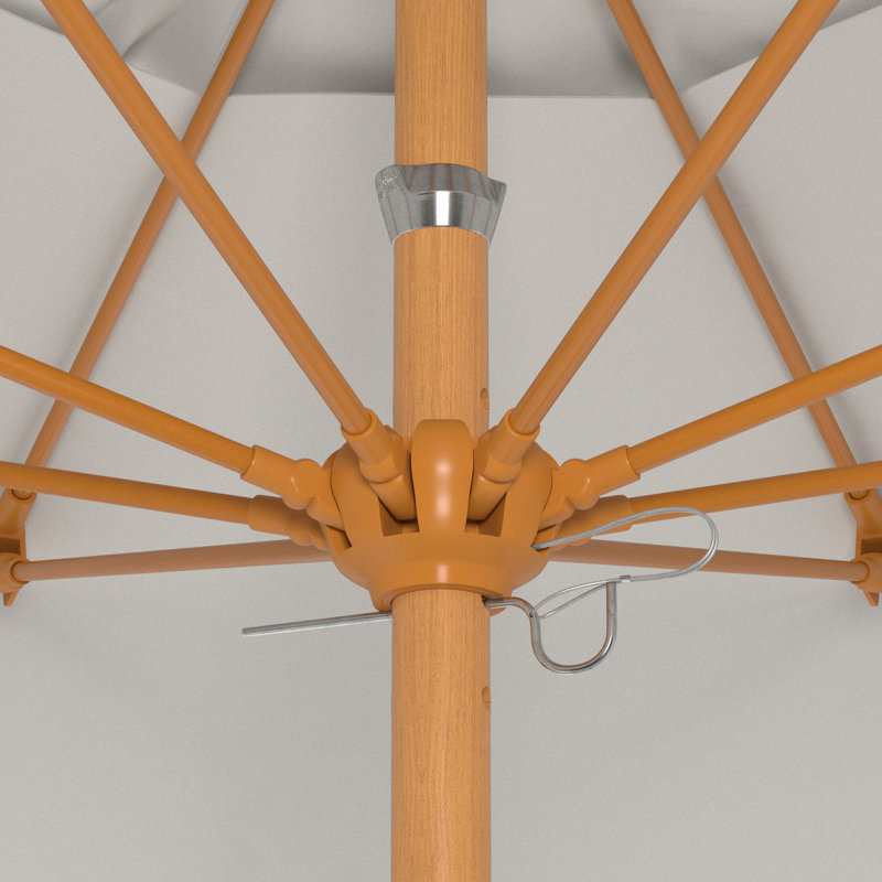 Parasol de patio en bois de teck de 9 pieds avec nervures en fibre de verre et poussoir en Pacifica naturel