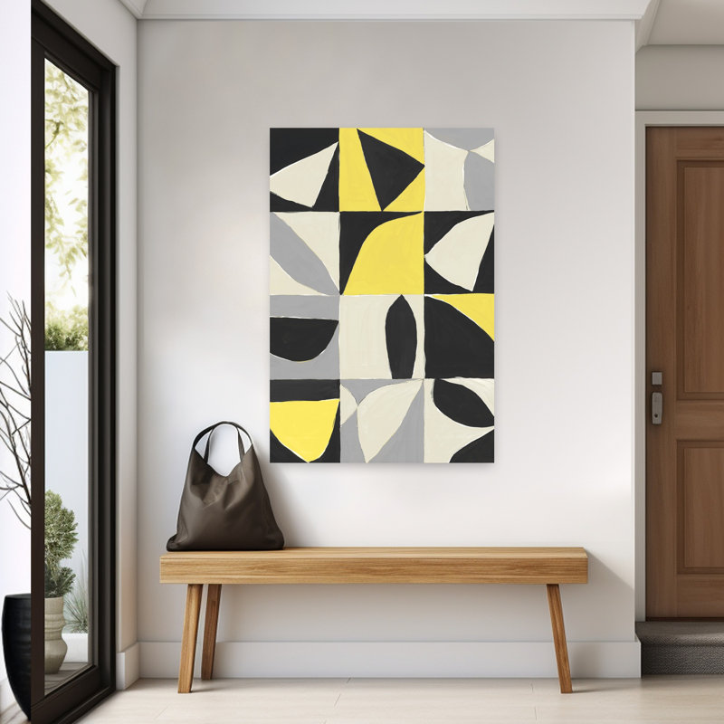 Jaune, art maya abstrait géométrique abstrait, H 60 po x l 40 po