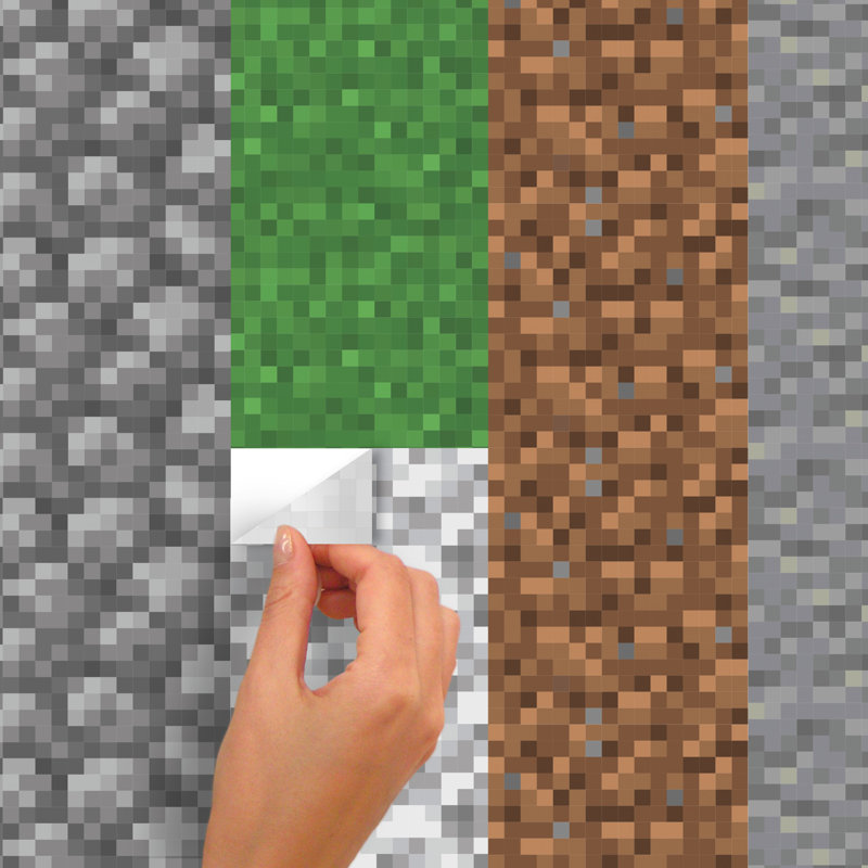 Minecraft Block Strips Green and Gray Reusable Wall Decals