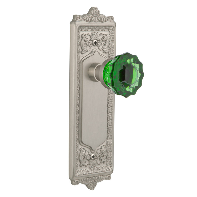 Plaque Egg & Dart avec bouton de porte émeraude en cristal, Nickel satiné