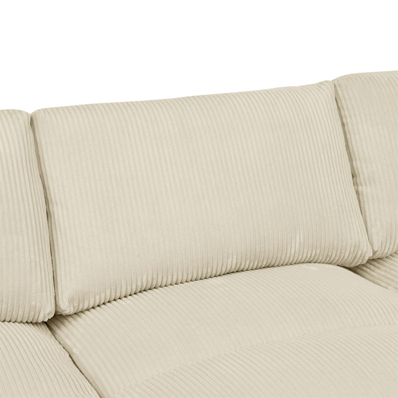 Large Arms Cordory Upholstered Modular Sectional With 2 Ottomans, Beige
