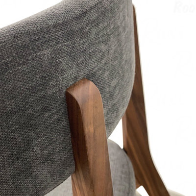 Dining Accent Chair - Modern Perfect For Modern Lounges Style Mid-Century Style Walnut Finish - Charcoal Grey Fabric Upholstered