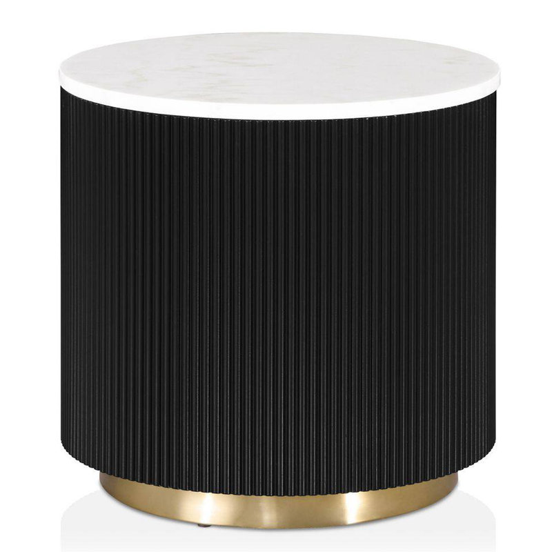 Virden Contemporary Round End Table - Black/White/Gold