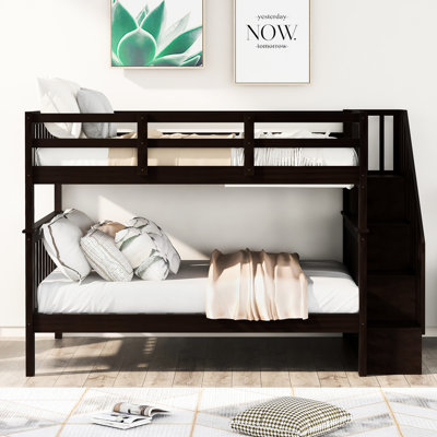Stairway Bunk Bed With Practical Storage And Guard Rail Bedroom Dorm -