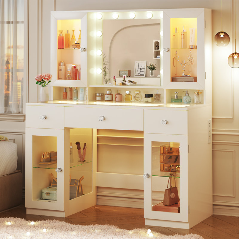 Grand meuble-lavabo 43 "avec plateau en verre et armoire