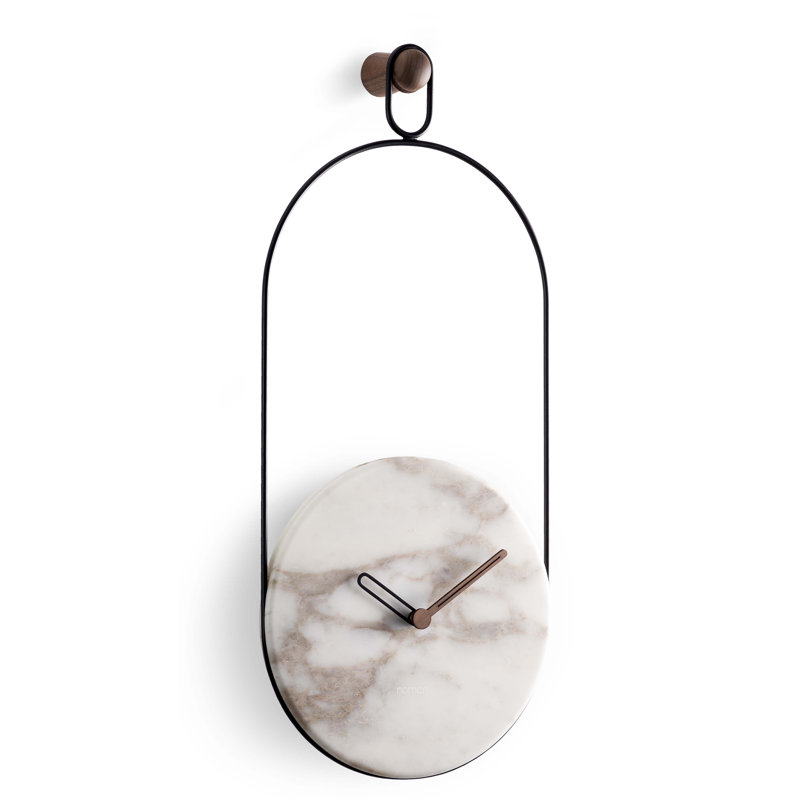 Eslabon Marble Analog Wall Clock, Calacatta Marble/Black