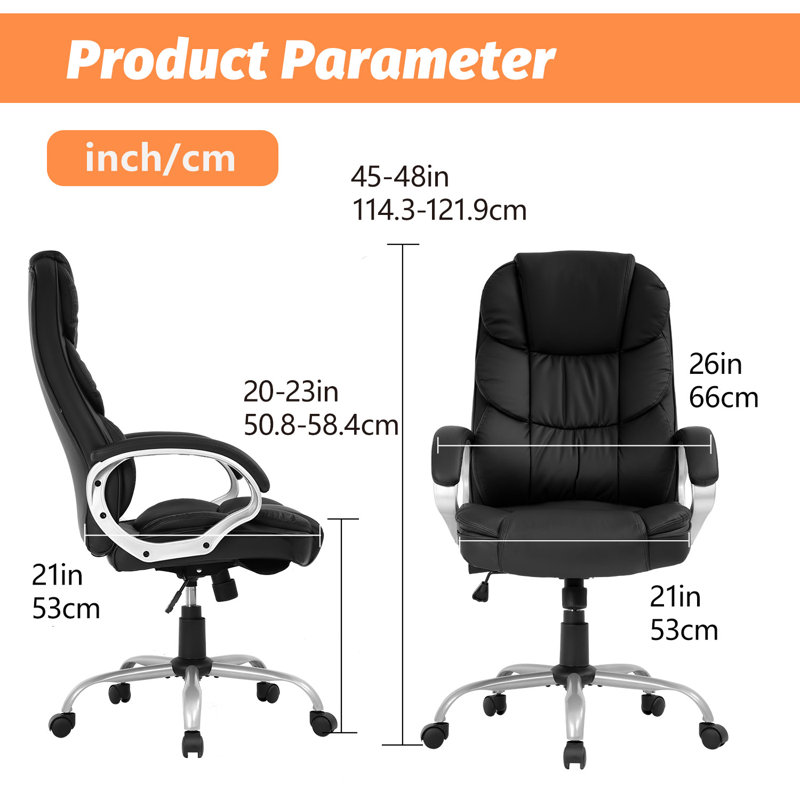 Fauteuil de direction pour fauteuil de bureau en cuir synthétique à hauteur ajustable et pivotant sur 360 degrés avec support lombaire pour la maison de bureau