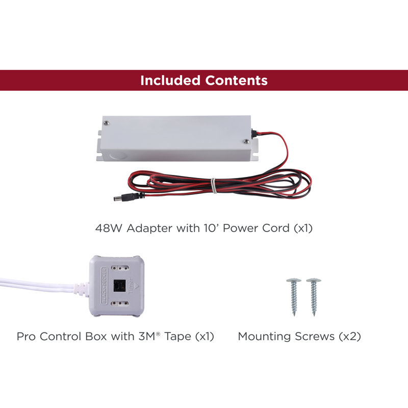 BLACK+DECKER LEDUC-48WD PUSH WIRE Under Cabinet Light 48W Direct Wire Power Kit, White