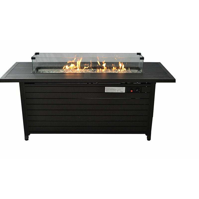 50000Btu Rectangular Fire Pit Table, 57 In Propane, With Lid & Wind Guard, , Bronze Steel, For Garden Backyard Deck Patio Camping Party Outdoor Use Propane 50000Btu, And Fireplace
