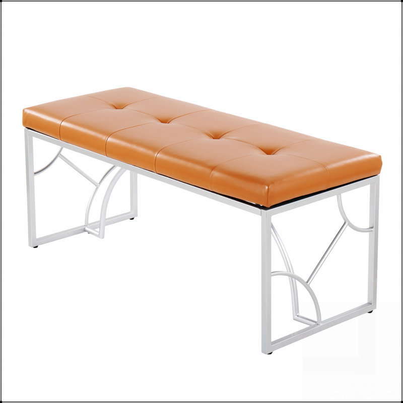 Banc contemporain en métal argenté et similicuir, Chameau