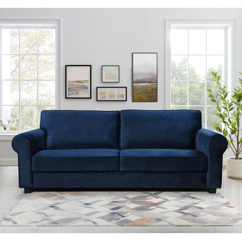 Reva 218.9Cm Rolled Arms Sofa, Navy Velvet