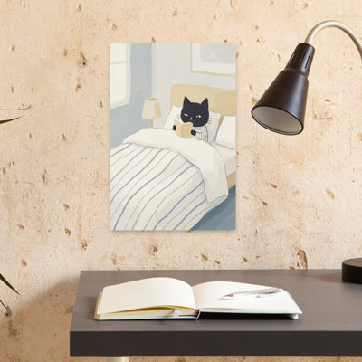 Cozy Cat Reading Book Peaceful Contemporary Cat Architecture Wall Art