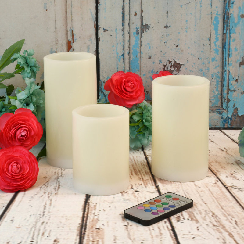 Battery Operated Multifunction Wax LED Candles, Round - 3 Count
