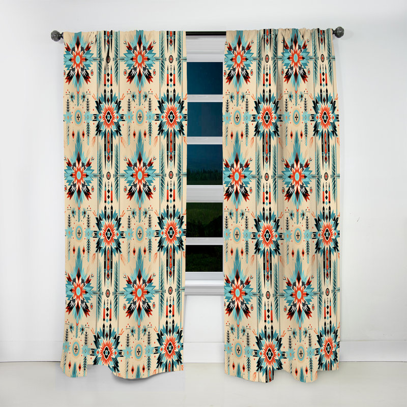 Beige Vintage Nomad Boho Pattern - Abstract Curtain - Room Darkening Geometric Curtain - 1 Panels, 52" W x 90" L