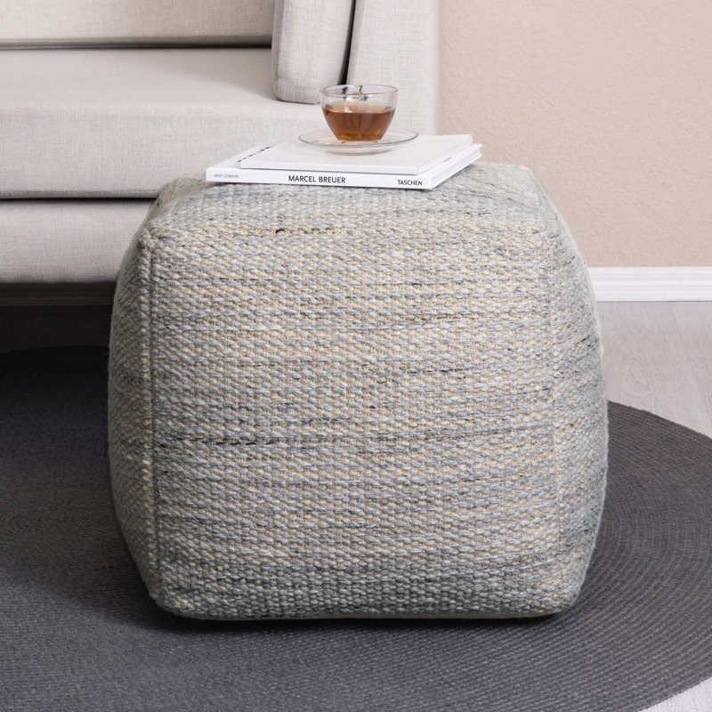 Yinka 18"H Two-Tone Cotton Pouf Ottoman, Grey