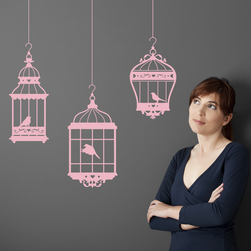 Adhésif décoratif jolies cages à oiseaux, Rose œillet, H 24 po x l 18 po x P 0,01 po