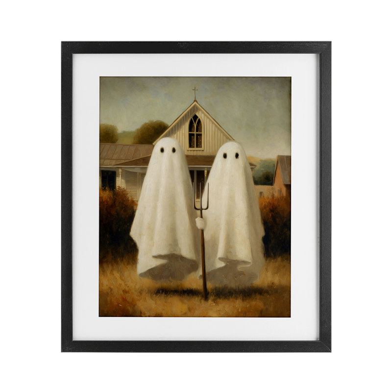 «American Gothic Ghost», reproduction sous verre encadrée, design par Arlington Prints, H 21 po x l 17 po, Cadre noir minuit