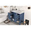 Meuble-lavabo bleu de 36 po avec composition et bois massif, une armoire, trois tiroirs, un lavabo en céramique blanche à finition peinte, un comptoir à rebord plat, un lavabo autoportant, un centre, réglable-2142356623